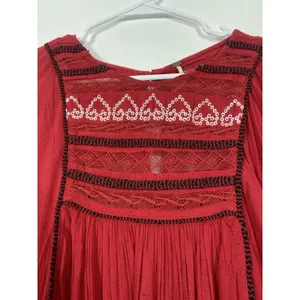 Free People Red Boho Embroidered Lace Peasant Top Women’s Size S/p thumbnail 6