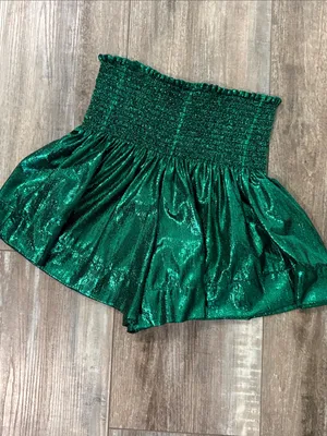 Queen of Sparkles Emerald Green All the Glory Metallic High Waisted Shorts XS thumbnail 6