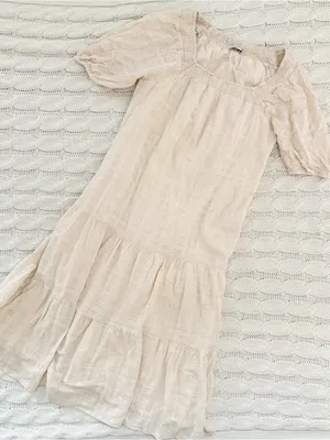 Evereve Soft Puff Sleeve Tiered Midi Dress - Light Cream thumbnail 2