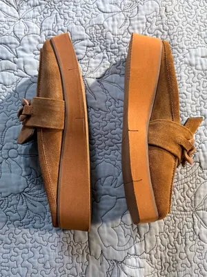 ☀️Naked Feet Elect Camel Suede Chain Platform Loafer Mules Sz 8🧡 thumbnail 4