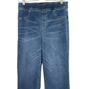 Spanx Cropped‎ Flare Denim Jeans Medium Wash Dip Dye Hem Blue Size Large thumbnail 5