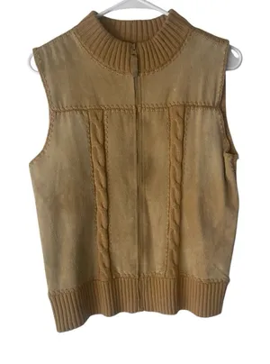 Designers Studio Vintage‎ Size Small Western Leather Tan Cable Knit Vest thumbnail 1