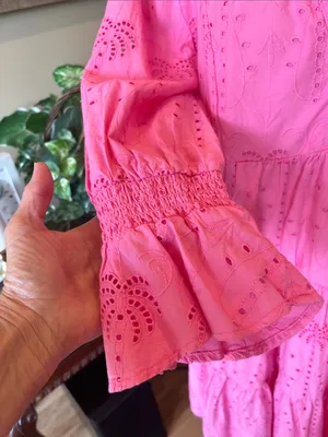 crown & ivy Bright Pink Eyelet Tiered Midi Dress thumbnail 5