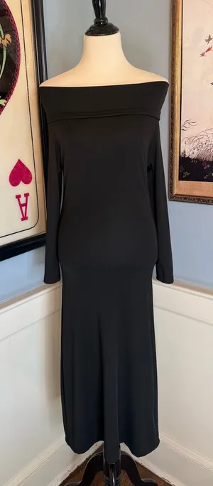 Black Off Shoulder Long Sleeve Bodycon Sheath Maxi Dress thumbnail 1