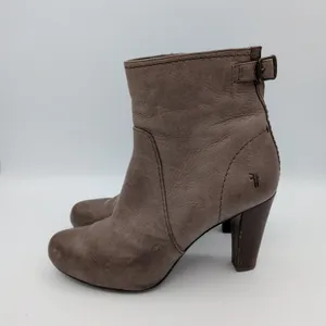 Frye Marissa Grey Leather Ankle Boots Buckle Block Heel Womens‎ 7M 3476922-GRY thumbnail 2