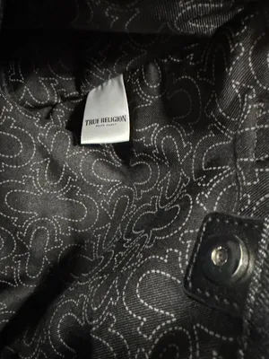 True Religion Black Gray Canvas Messenger Bag Logo Buddha Patch adjustable strap thumbnail 5