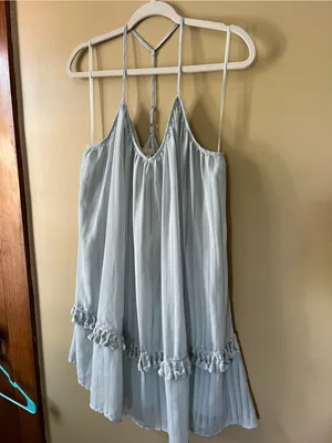 Gianni Bini Light Blue Pleated Mini Dress with Tassel Trim thumbnail 3
