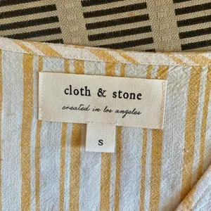 Anthropologie Cloth & Stone Yellow Striped Front Tie Crop Top Shirt thumbnail 6