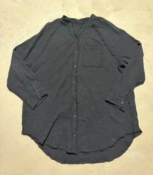 Aerie black button gauzy coverup shirt medium thumbnail 1