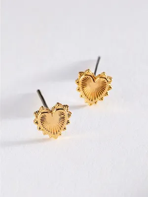 Anthropologie Summer Icon Post Earrings Gold Fluted Heart Stud Earring thumbnail 2