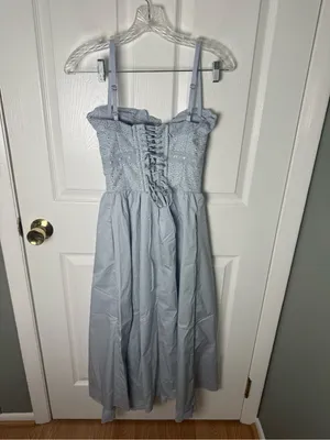 House of CB Jaime Soft Blue Cotton Broderie Anglais Midi Sundress XS thumbnail 8