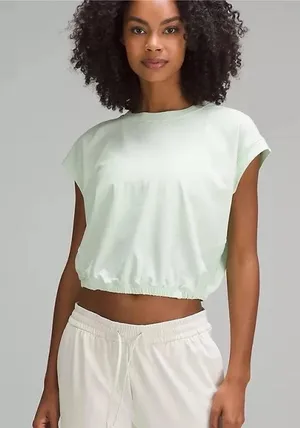 Lululemon Kohlrabi Green Wide Sleeve Gathered Hem T-Shirt Top Medium? thumbnail 1