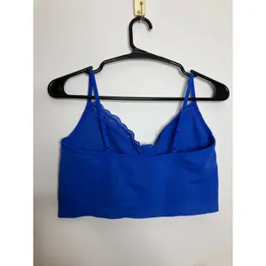 Aerie Bralette Women L Blue Excellent Ribbed Lace Trim Longline Seamless Bra thumbnail 4