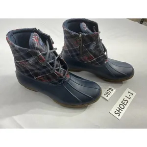 Womans Sperry Duck Boots 7.5 Navy plaid Zip Up Laces thumbnail 2