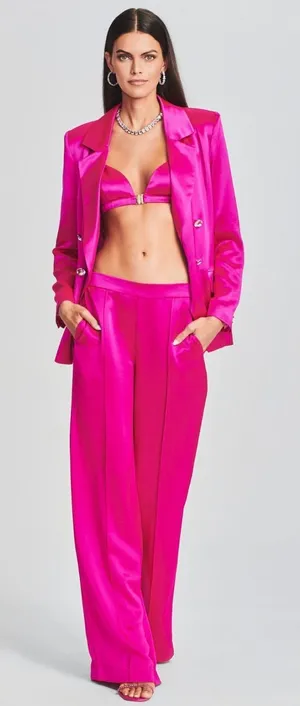 Retrofête Kasha Neon Pink Satin Wide Leg Pant thumbnail 1