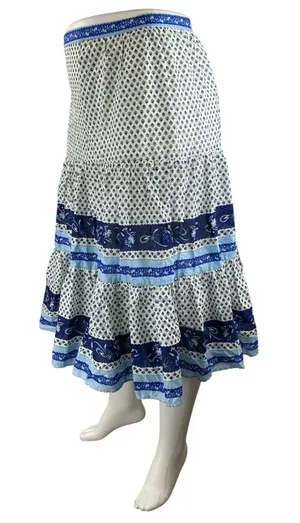 NEW J.Crew White Blue Floral High Waisted Boho Tiered A Line Midi Skirt Size M thumbnail 1