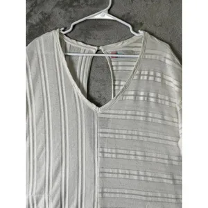 FP Beach XL Ivory Striped Knit Romper Coastal Boho Lounge Casual Summer Cover Up thumbnail 2
