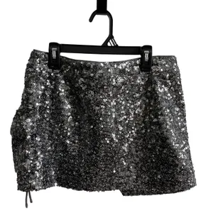 Steve Madden Evalina Sequin Cargo Mini Skirt Womens 2 Silver Glam Disco Party thumbnail 4