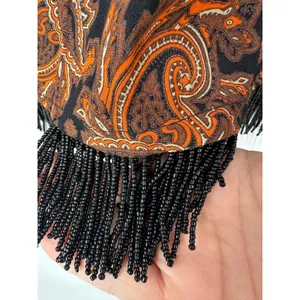 Vintage Clio Maxi Skirt 12 Black Orange Paisley Beaded Fringe Boho Y2K 90s Artsy thumbnail 4