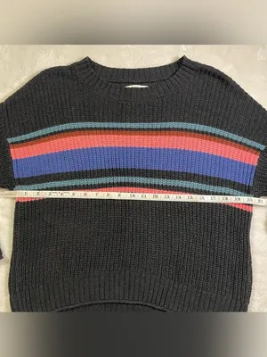 American Eagle Cropped Black Knitted Sweater Colored Stripes size S thumbnail 7