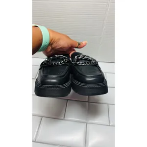 BP. Platform Loafer Mules Women 9.5 Black Excellent Chain Lug Sole Slip On Edgy thumbnail 5