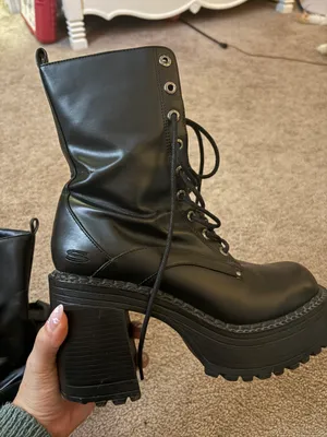 Skechers Platform Black LaceUp Boots thumbnail 1