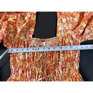 Free People Show Me Love Romper XS Floral Boho Linen Blend Smocked Puff Sleeve thumbnail 11