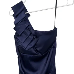 B. Smart Cocktail Dress‎ Women 7/8 Navy Blue Excellent One Shoulder Ruched Satin thumbnail 2