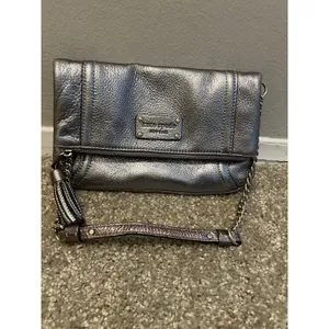 Kate Spade New York Metallic Leather Pewter Bag Shoulder Chain Strap/clutch Y2k thumbnail 9