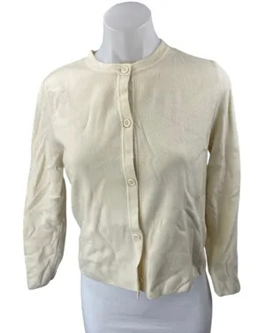 Zara Women's Cream Long Sleeve Knit Crew Neck Button Up Cardigan Sweater Size M thumbnail 1