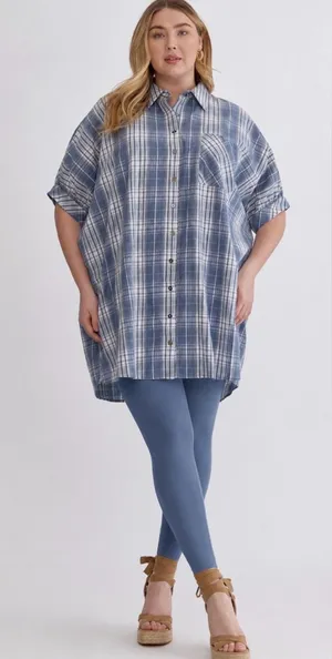 New!Entro Boutique Plaid collared button half sleeve mini dress Size 2X thumbnail 1