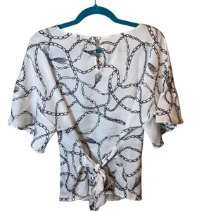 The Limited White Chain Print‎ Flutter Sleeve Tie Back Blouse Small thumbnail 2