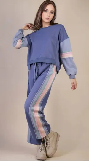 New In knit color block Wide‎ Leg pants Blue Size Small NWT thumbnail 1