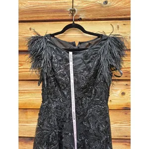 NW0T MAC DUGGAL 20400 Black Feather Shoulder Embellished Dress Size 8 thumbnail 8