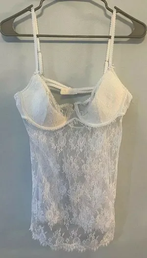Victoria's Secret White Very Sexy Lace Babydoll Bra Cami Nightie VS Size Large thumbnail 1