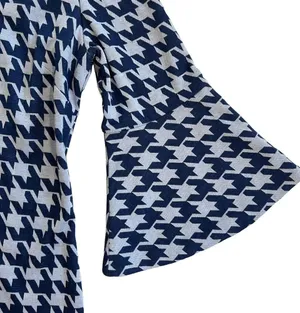 Tyler Boe Ponte Knit Bell Sleeve Blue Houndstooth Check Shift Dress Size S thumbnail 2