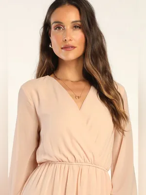 Lulus Wondrous Water Lilies Blush Pink Chiffon Long Sleeve Maxi Dress Size Large thumbnail 3