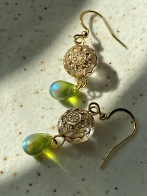 Handmade German & Czech beads elegant dangle earrings💚 thumbnail 4
