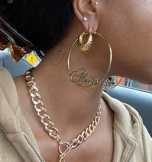 Cursive Hoop Earrings Gold thumbnail 1