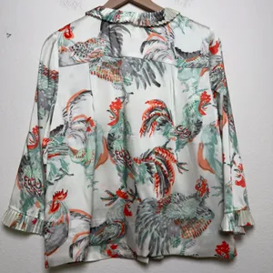 J. Crew Collection‎ Women Rooster Top M White Pleated Button Front Top Novelty thumbnail 12