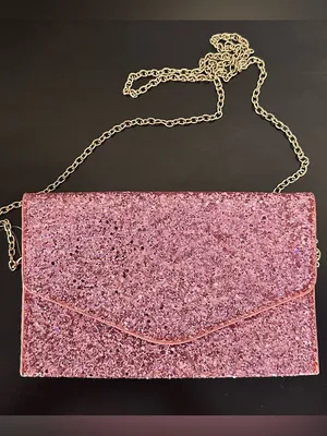 Pink Glitter Envelope Clutch with Gold Plated Chain thumbnail 2