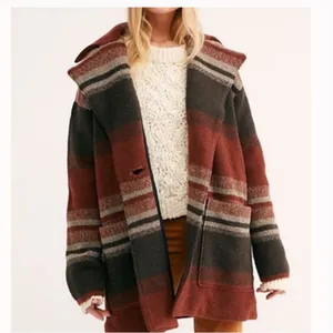 Free People Brown Striped Western Wool Blend Coat Size Small thumbnail 2