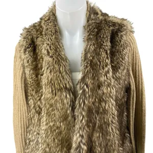 Zara Women's Brown Tan Wool Alpaca Faux Fur Long Sleeve Open Cardigan Sweater M thumbnail 3
