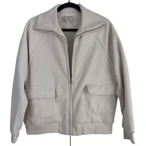 Joie Cream Textured‎ Full Zip Bomber Jacket Off White Luxury Knit Coat Large NWT thumbnail 1