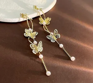 Gold Butterfly Dangle Drop Earrings for Women,Tassel Butterfly Earrings thumbnail 1
