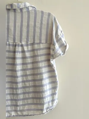 By Together Short Sleeve Button Down Striped Shirt, White/Periwinkle, Size Small thumbnail 15