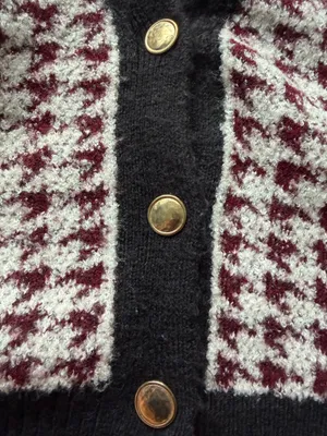 Anthropologie Maeve Burgundy and White Houndstooth Cardigan thumbnail 5