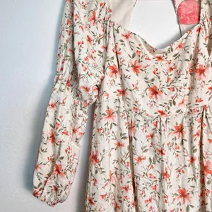 Arula‎ Cream Floral Linen Blend Long Sleeves Open Back Swing Mini Dress XL thumbnail 3