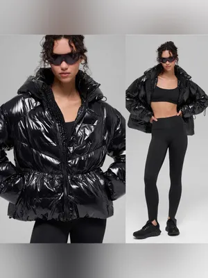 Alo Yoga Glossy Stunner Puffer Hooded Jacket Fall Coat Black Size XS thumbnail 2