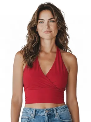 🔃Ambiance Apparel Red Halter Crop Top thumbnail 1